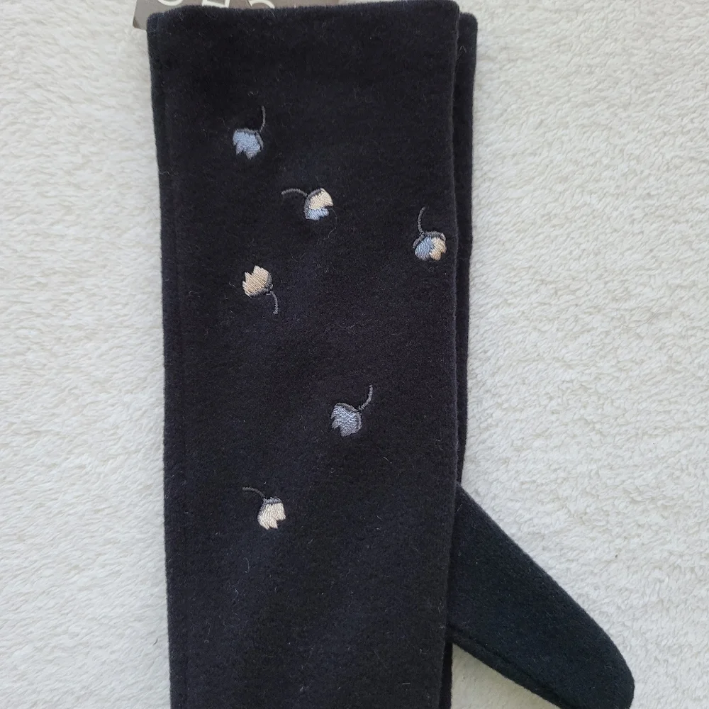 ECHO | Vintage Embroidered Floral Gloves NEW Ladies Small Black